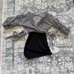 Black and White Striped Off-Shoulder Top